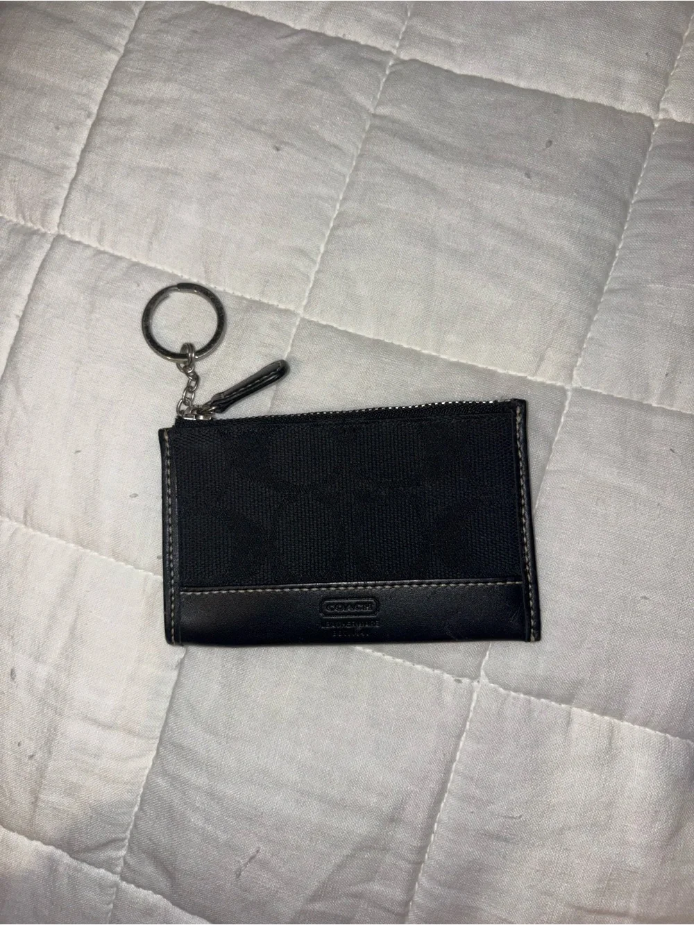 Coach Black Signature Zip Card Case with Key Ring